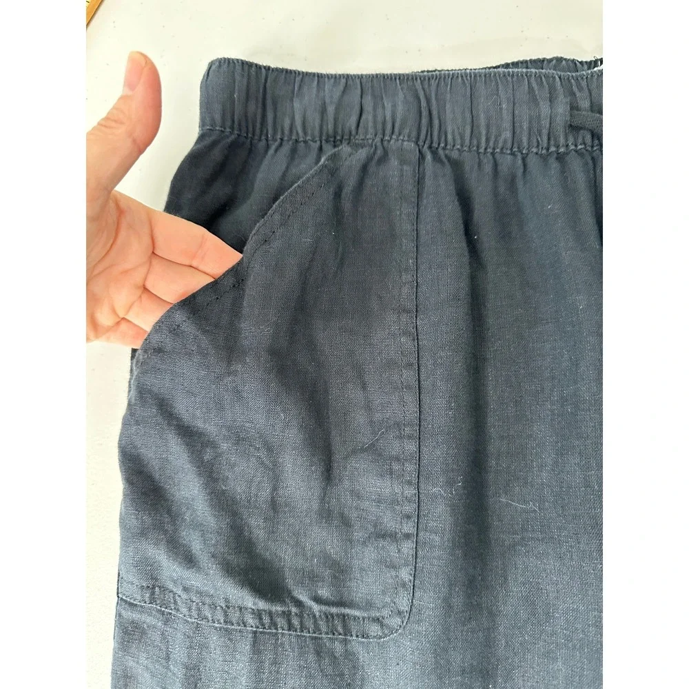 Nicole Miller Linen Cargo Joggers Pants Size XL Black Elastic Waist Pull on